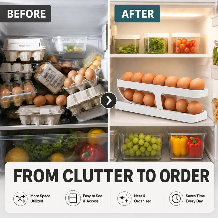 Automatic Egg Dispenser for Fridge – Space-Saving Rolling Egg Rack for Easy Access