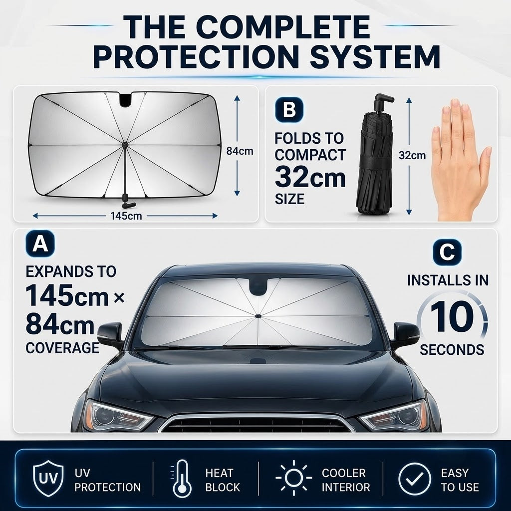Velloraco Aviation Aluminum Car Sun Shade Umbrella for Sedans SUVs