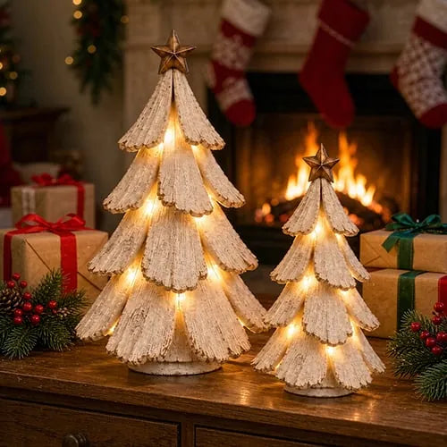 Vintage Lighted Christmas Tree Figurine – Warm Glow, Zero Setup