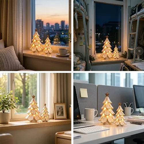 Vintage Lighted Christmas Tree Figurine – Warm Glow, Zero Setup