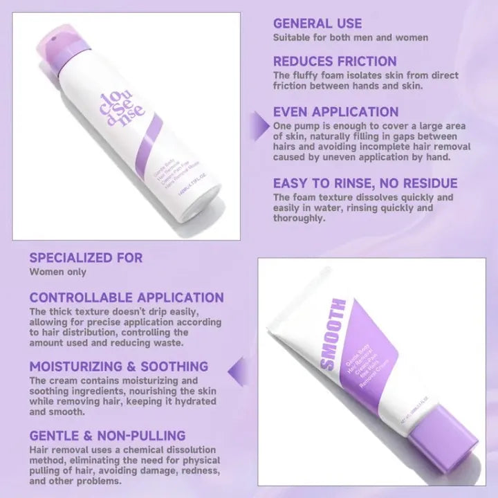 Gentle Pain-Free Hair Removal Mousse &amp; Cream for Smooth Body Skin