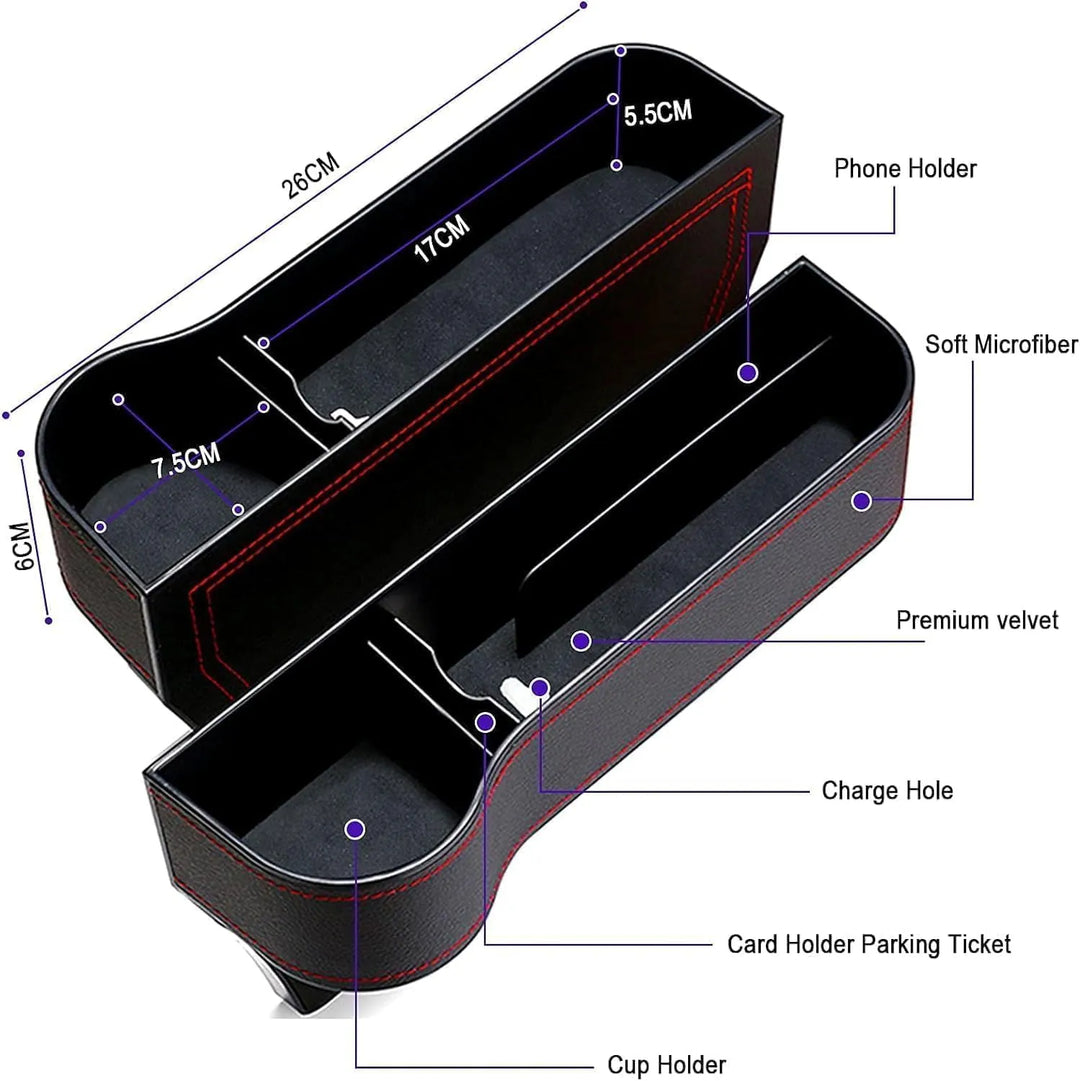 PU Leather Car Seat Gap Organizer, Fill the Console Gap