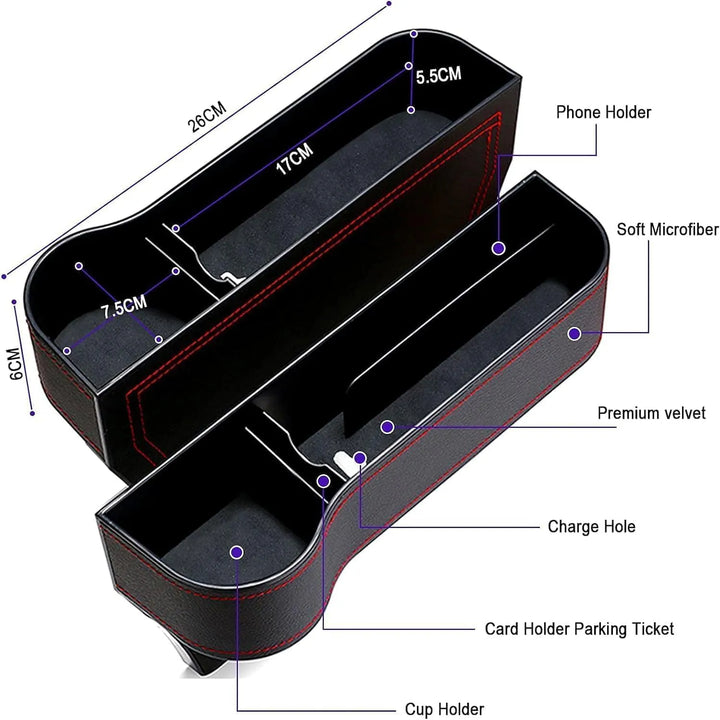 PU Leather Car Seat Gap Organizer, Fill the Console Gap