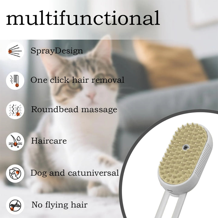 3-in-1 Pet Steam Brush – One-Click Spray Stops Flying Fur