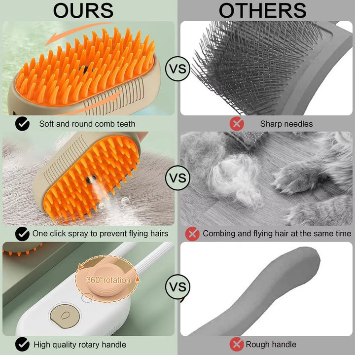 3-in-1 Pet Steam Brush – One-Click Spray Stops Flying Fur