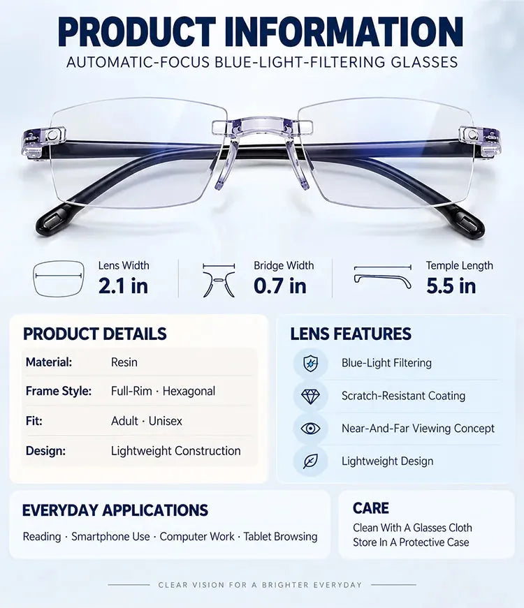 Auto-Focus Near &amp; Far Reading Glasses – Blue-Light Everyday Readers