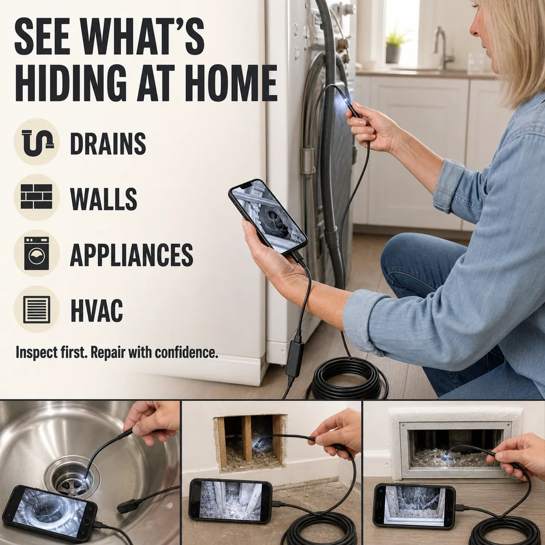 16.4ft HD Inspection Camera for iPhone &amp; Android – See Inside Walls, Drains &amp; Engines