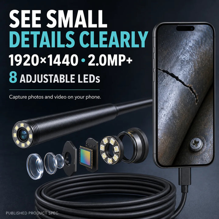 16.4ft HD Inspection Camera for iPhone &amp; Android – See Inside Walls, Drains &amp; Engines