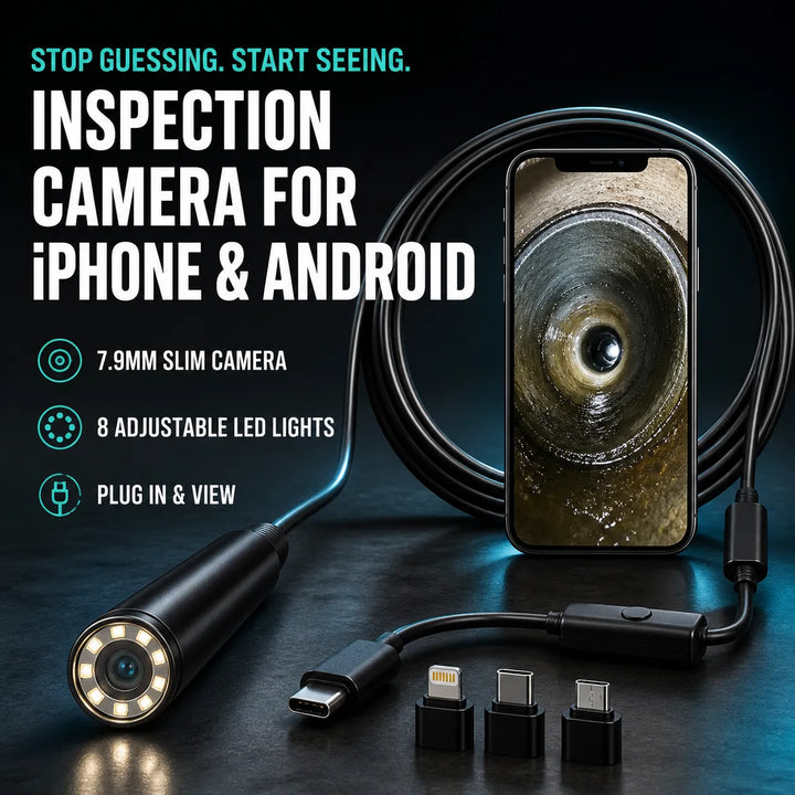 16.4ft HD Inspection Camera for iPhone &amp; Android – See Inside Walls, Drains &amp; Engines