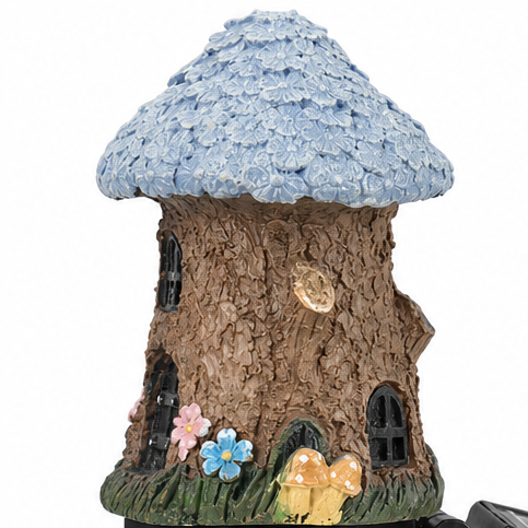 Solar Fairy Cottage Garden Stake Light, Hand-Sculpted Resin, Auto-On Warm LED