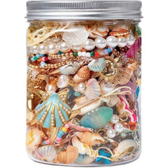 Ocean-themed mystery jewelry jar with shell-inspired and colorful accessories