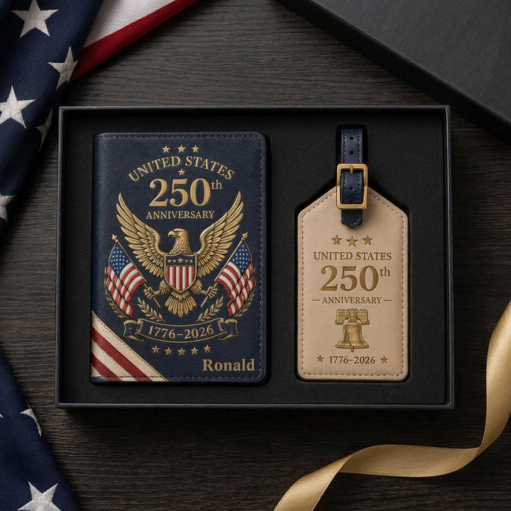 United States 250th Anniversary Personalized Passport Cover &amp; Luggage Tag Gift Set