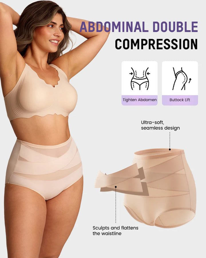 (Buy 1 Get 3)High-Waist Cross Tummy Control Panties – Plus-Size Friendly