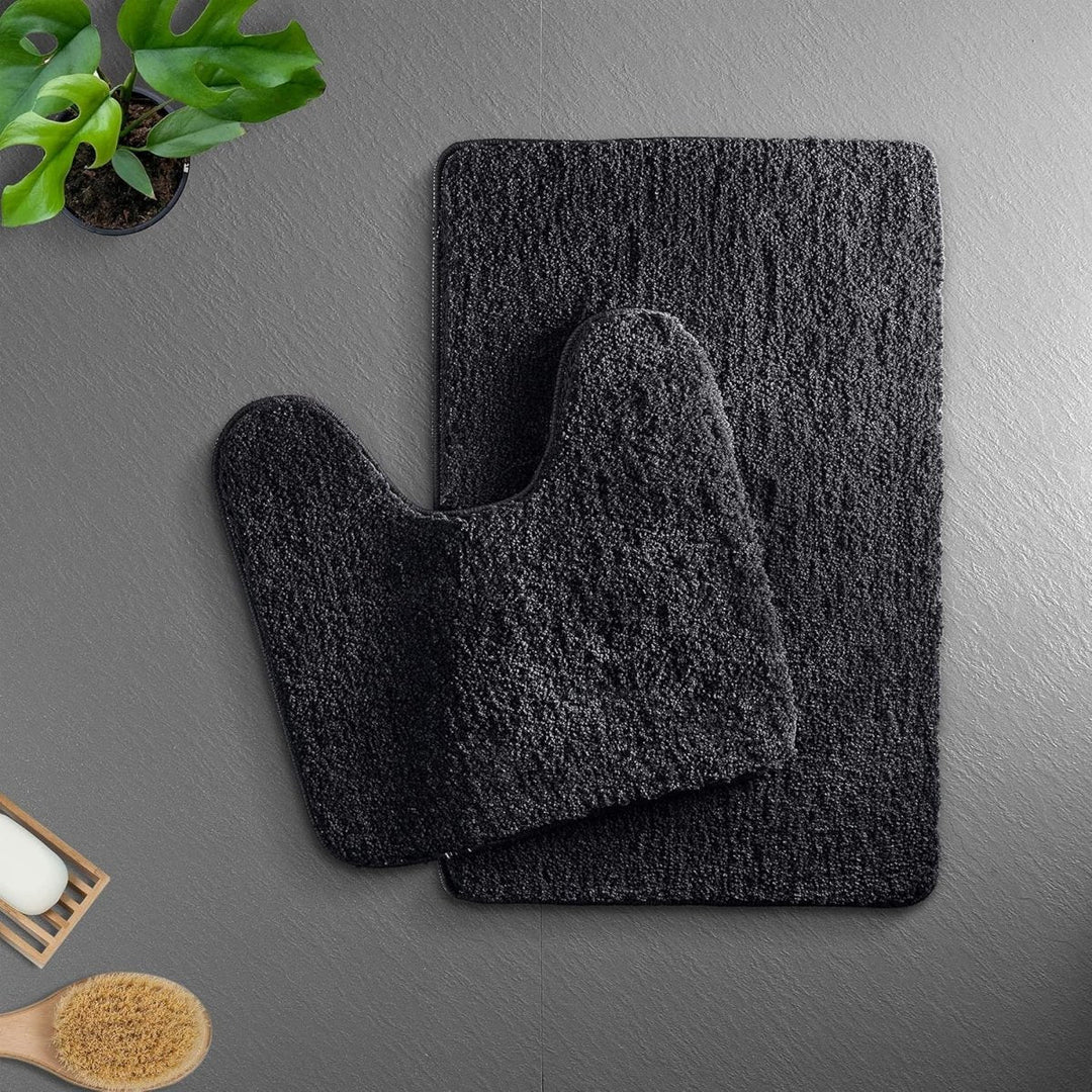 VeluSoft Plush Microfiber Bath Mat | Quick-Absorbing, Non-Slip Bathroom Rug for Comfort and Safety - Black