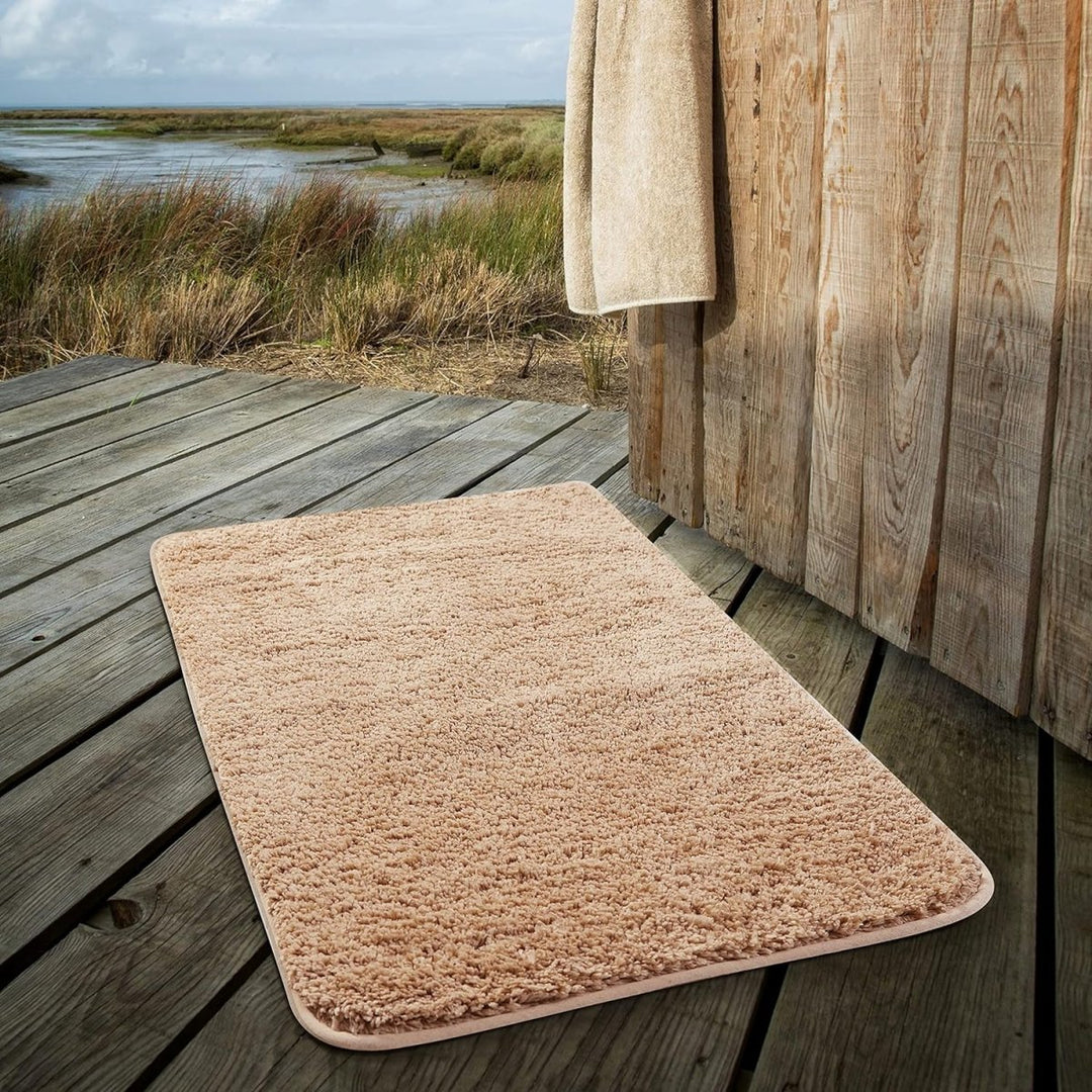 VeluSoft Plush Microfiber Bath Mat | Quick-Absorbing, Non-Slip Bathroom Rug for Comfort and Safety - Beige