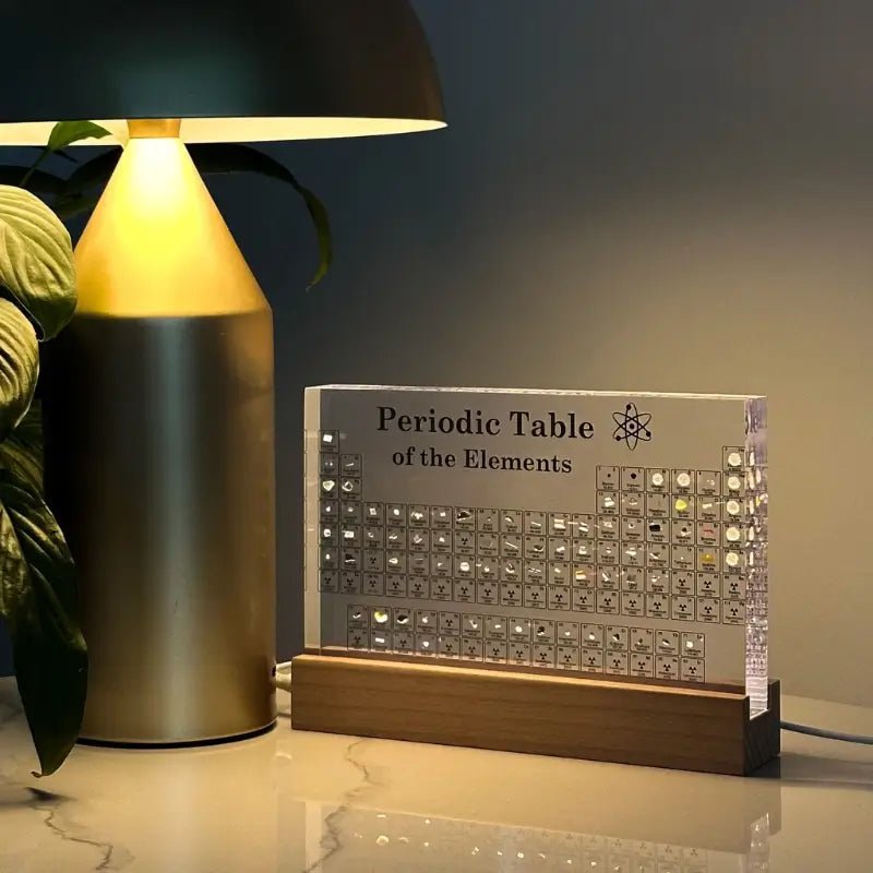 Real Element Periodic Table with LED Base: Premium Desktop Science Museum & Gift - Velloraco