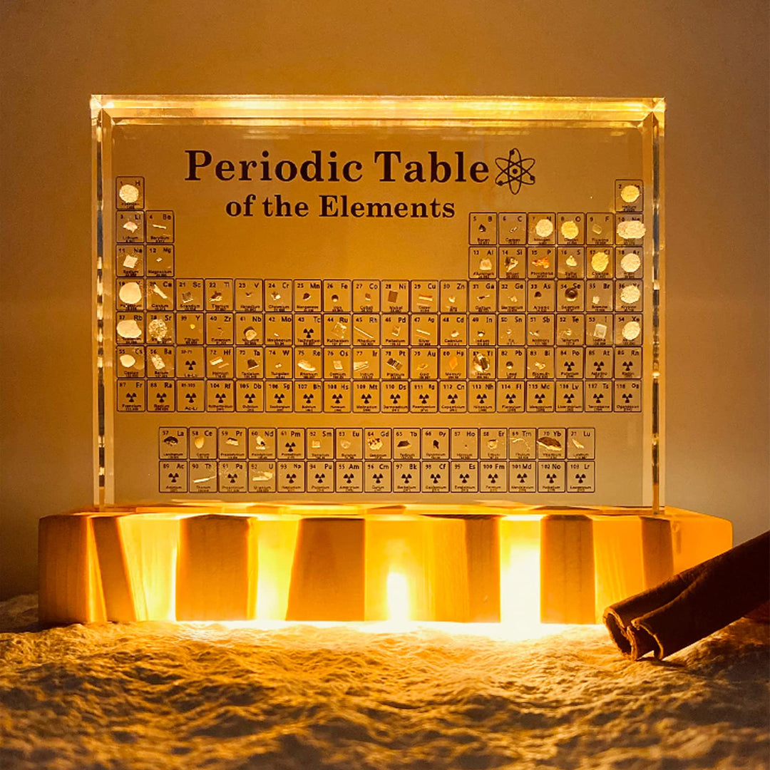 Real Element Periodic Table with LED Base: Premium Desktop Science Museum & Gift - Velloraco