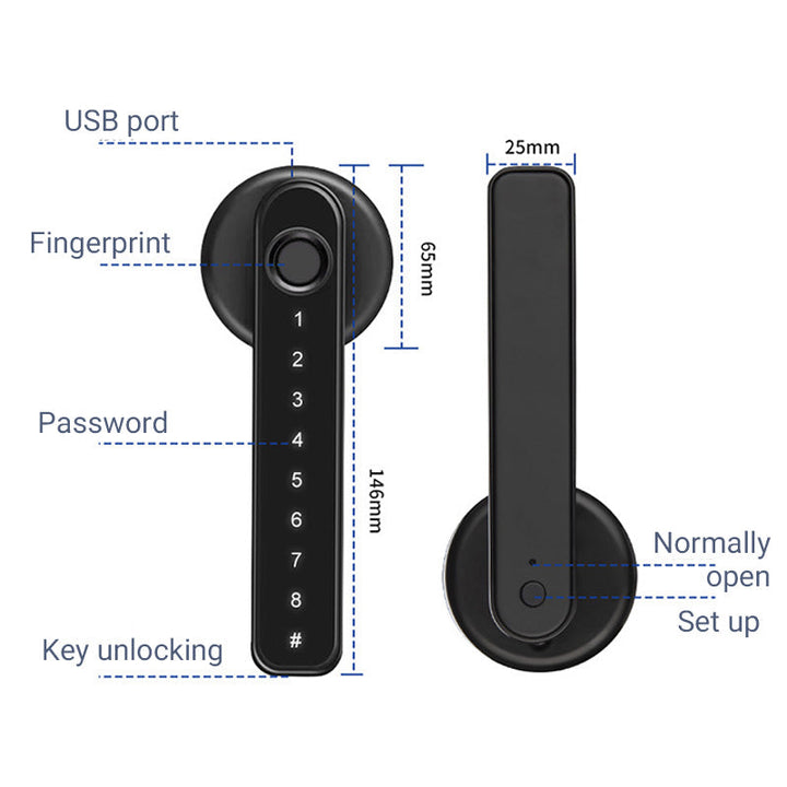 Fingerprint Smart door lock handle with Bluetooth APP control