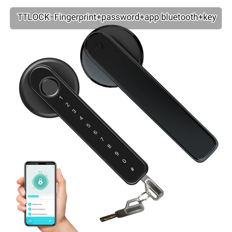 Fingerprint Smart door lock handle with Bluetooth APP control - Black