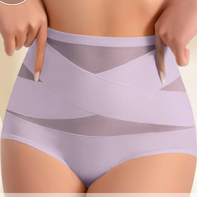 (Buy 1 Get 3)High-Waist Cross Tummy Control Panties – Plus-Size Friendly