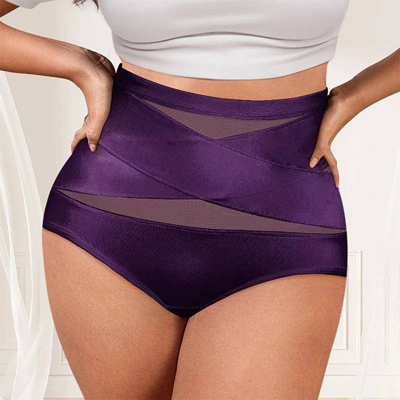 (Buy 1 Get 3)High-Waist Cross Tummy Control Panties – Plus-Size Friendly