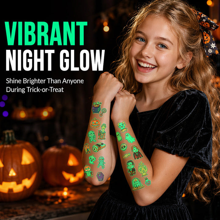Glow-in-the-Dark Halloween Temporary Tattoos for Kids — Waterproof, Long-Lasting Party Stickers