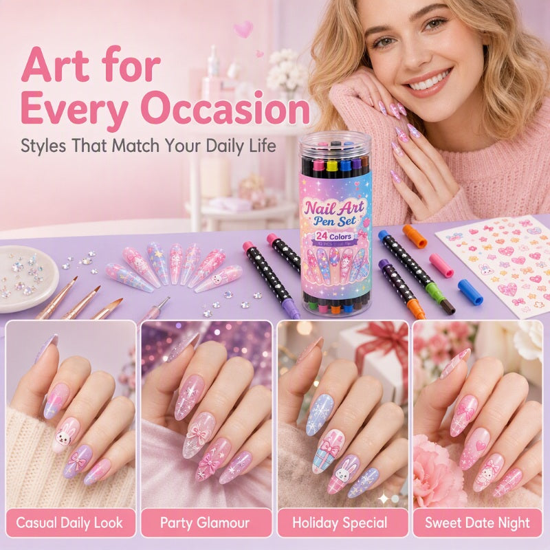 💅🎨 40% OFF! 24-Color Dual-Tip Nail Art Pens ✨ DIY Your Own Halloween, Christmas &amp; Everyday Nail Designs 🎃🎄