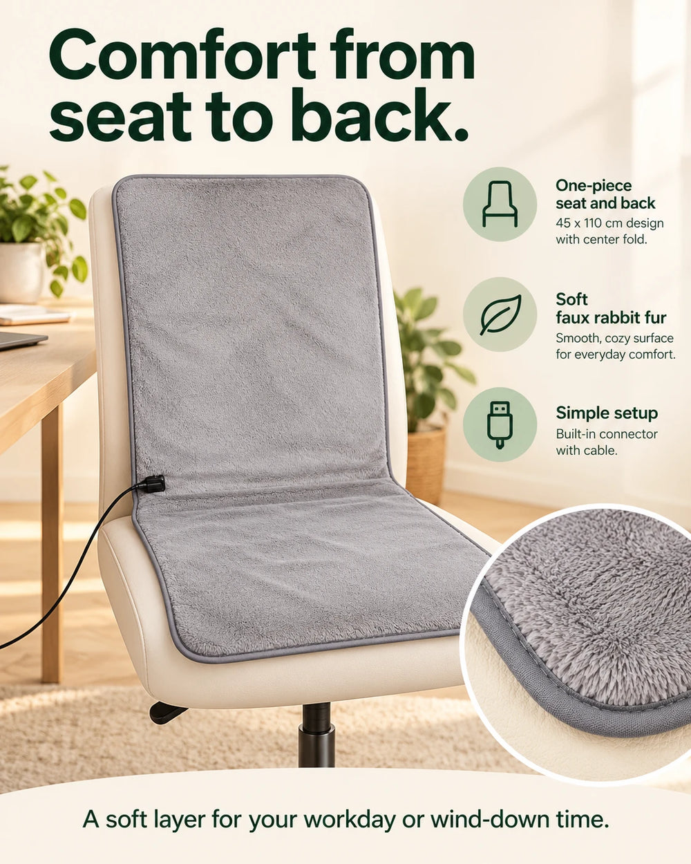 USB Heated Seat & Back Pad — Faux Fur, 45 × 110 cm 02-comfort
