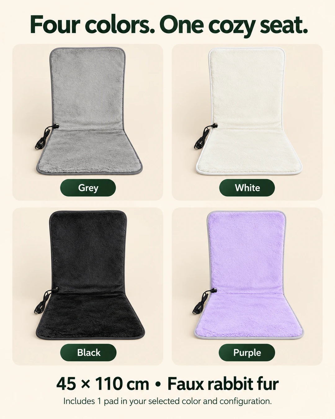 USB Heated Seat &amp; Back Pad — Faux Fur, 45 × 110 cm 05-colors