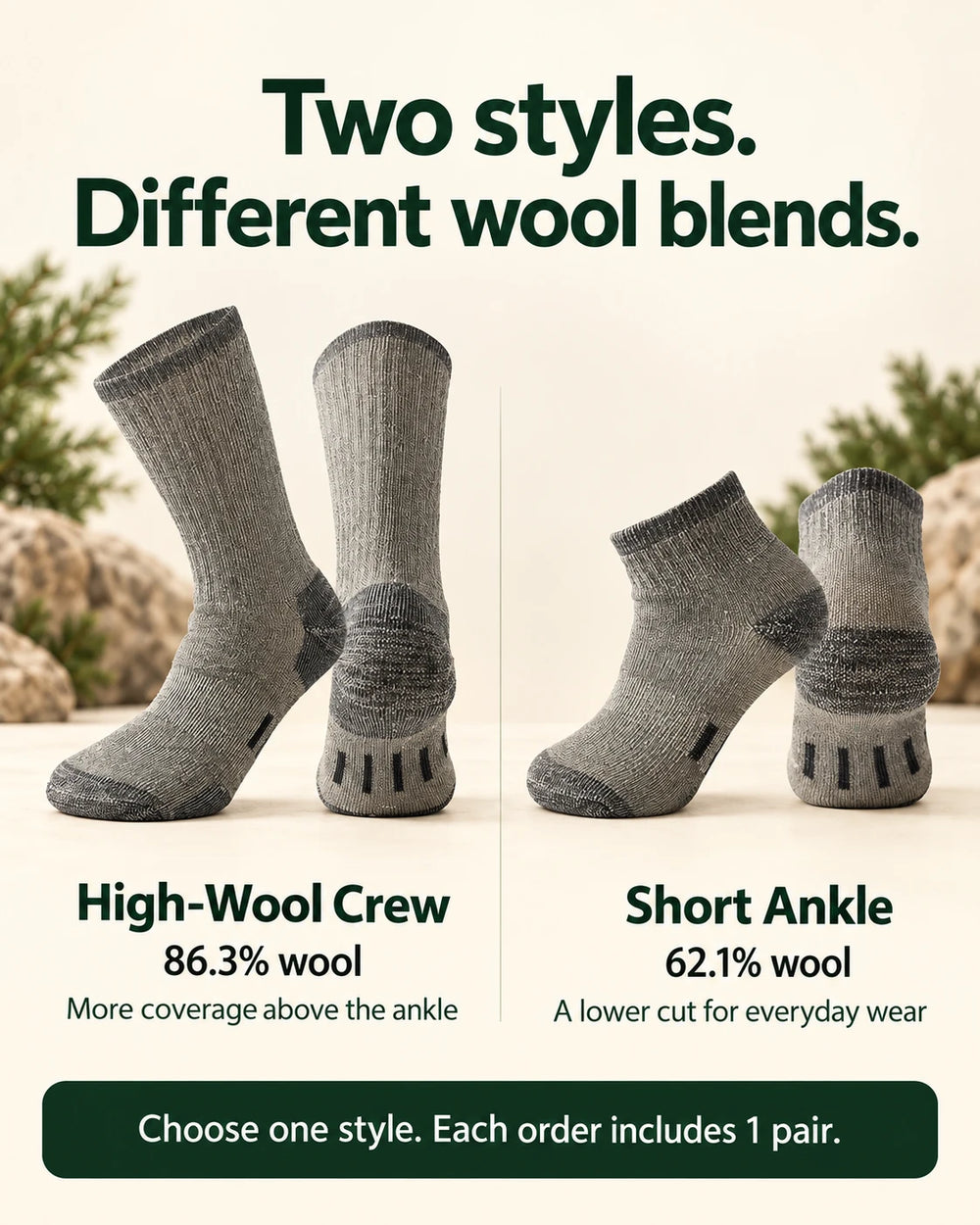 Merino Wool Blend Socks — Crew & Ankle 02-styles