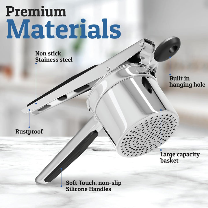 Velloraco Pro Stainless Steel Potato Masher 15oz | Extra Large Capacity | For Mashed Potatoes, Vegetables &amp; Fruits | Lump - Free &amp; Durable - Velloraco
